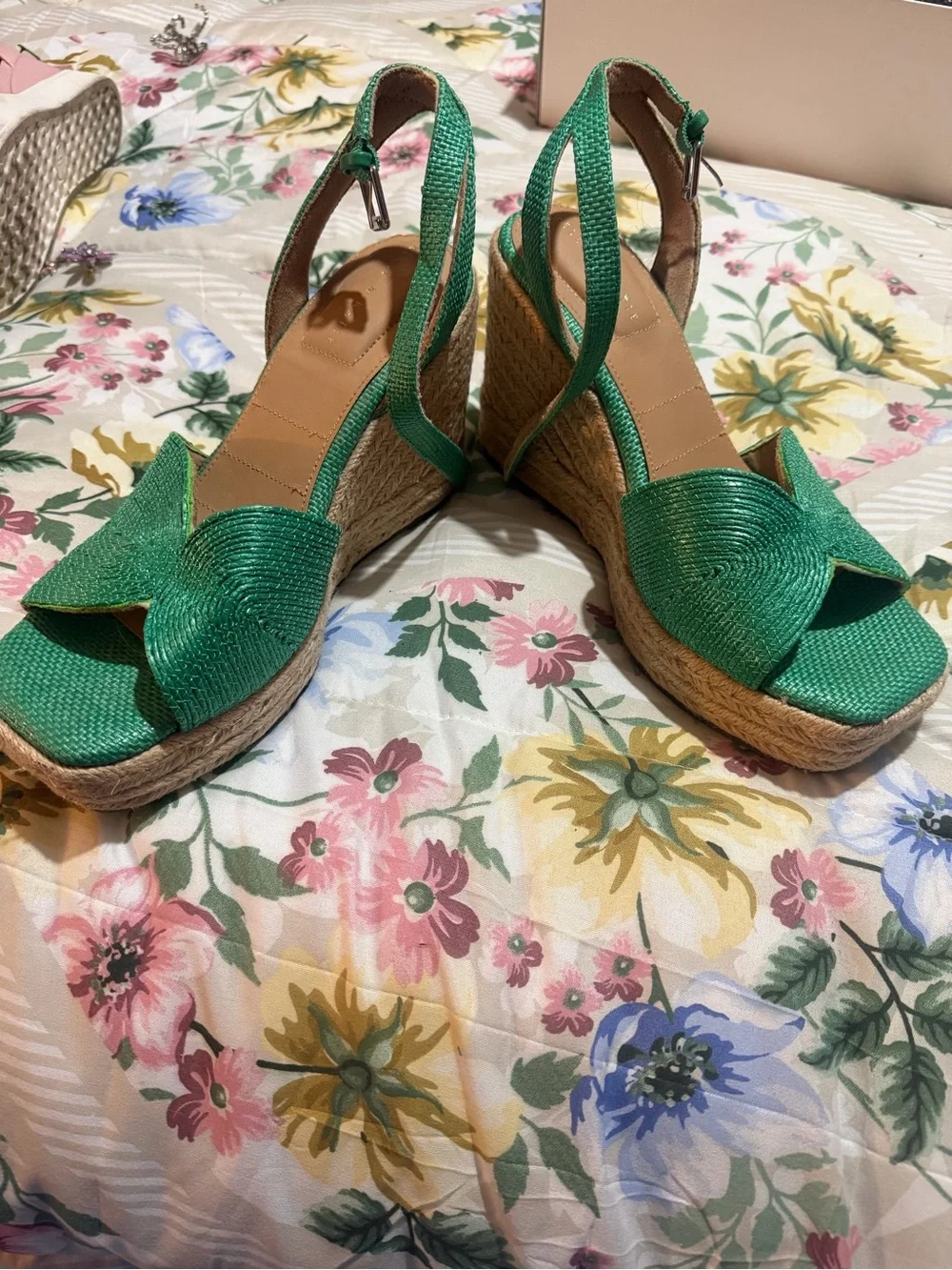 Kelly & Katie Green Espadrille Wedge Sandals with Ankle Strap